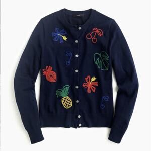 J. Crew Embroidered Fruit Crewneck Button Down Jackie Cardigan Size S